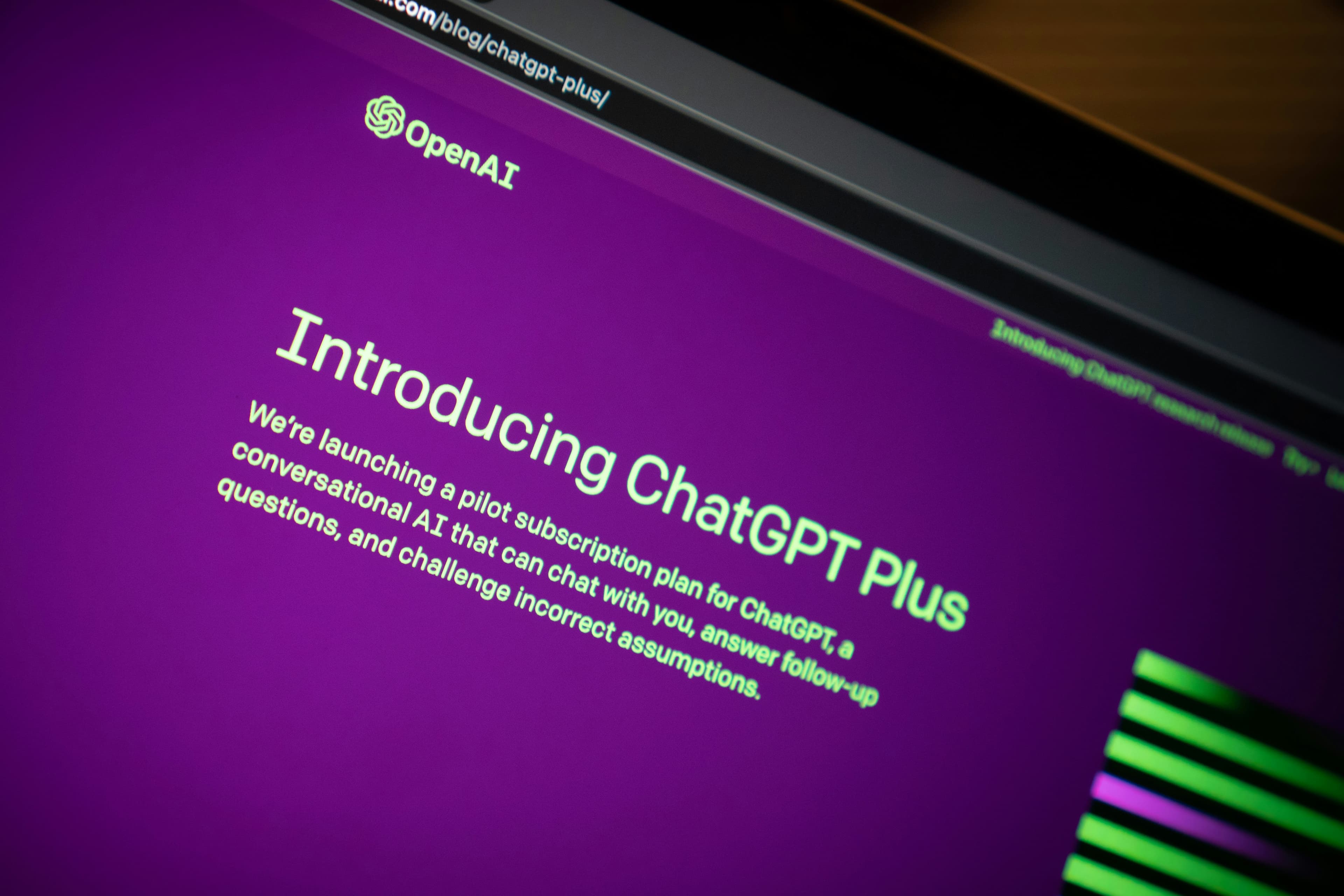 Image of ChatGPT's landing page saying 'Introducing ChatGPT Plus'